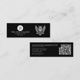 Barber Shop Silver Owl Logo Qr Code Social Icons Mini Business Card