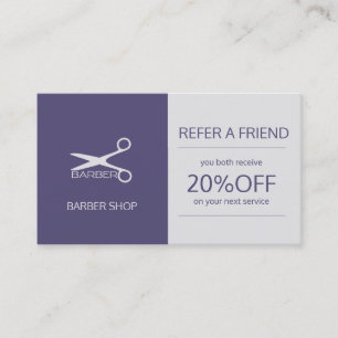 Barber shop simple navy grey refer a friend referral card
