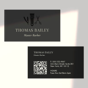 Barber Shop Straight Razor and Scissors QR Business Card