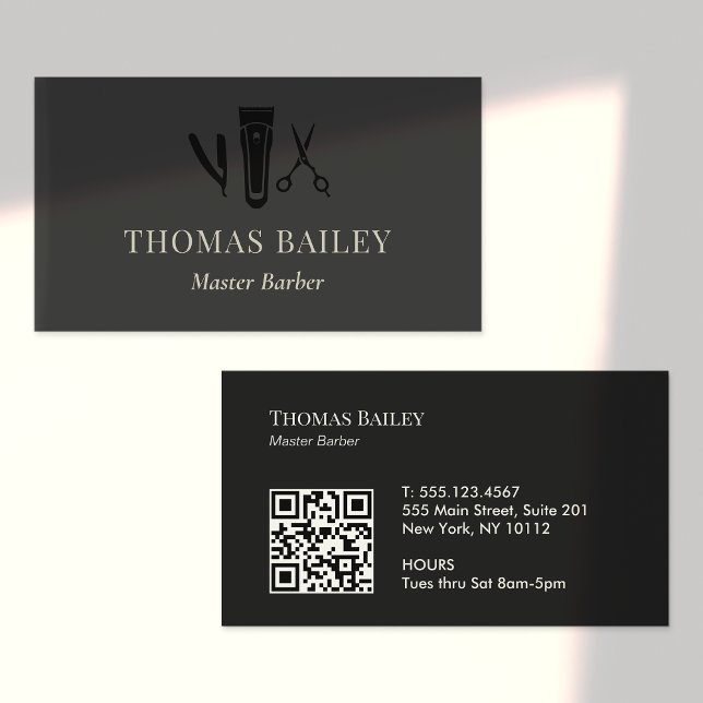 Barber Shop Straight Razor and Scissors QR Business Card (Creator Uploaded)