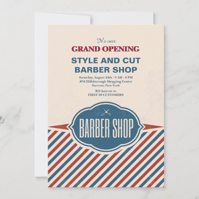 Barber Shop Stripes Grand Faire-part d'ouverture (Devant)