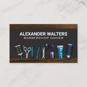 Barber Shop Stylist Tools   Wood  Business Card