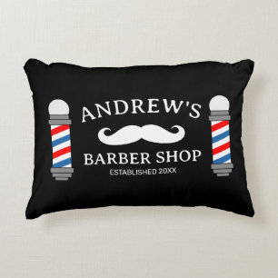 Barber shop throw pillow with moustache logo