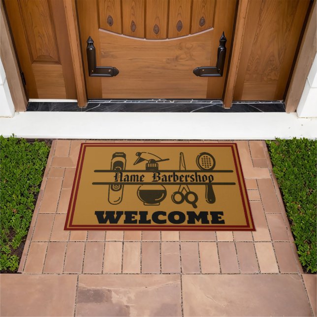 Barber Shop Welcome Barbershop Hair Style DIY NAME Doormat (Outdoor)