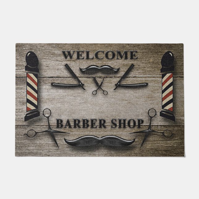 Barber Shop Welcome Mat, Hair Salon Door Mat (Front)