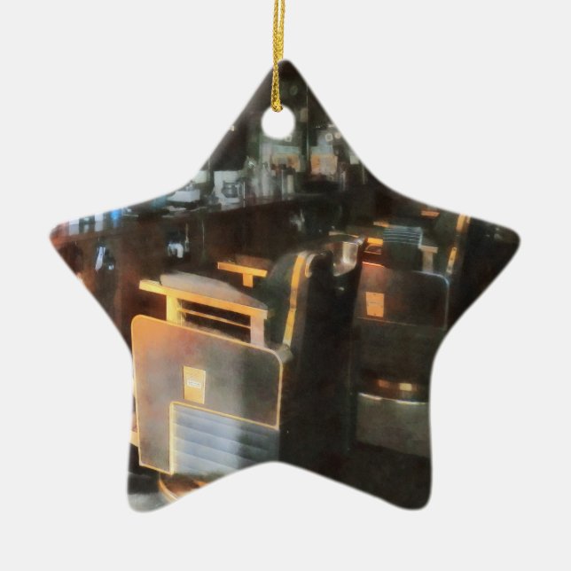 Barber Shop With Sun Streaming Through Window Ceramic Ornament (Front)
