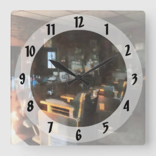 Barber Shop With Sun Streaming Through Window Square Wall Clock