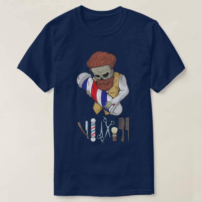 Barber Skull Bearder Dad T-Shirt (Design Front)