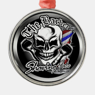Barber Skull: Shaving Face Metal Ornament