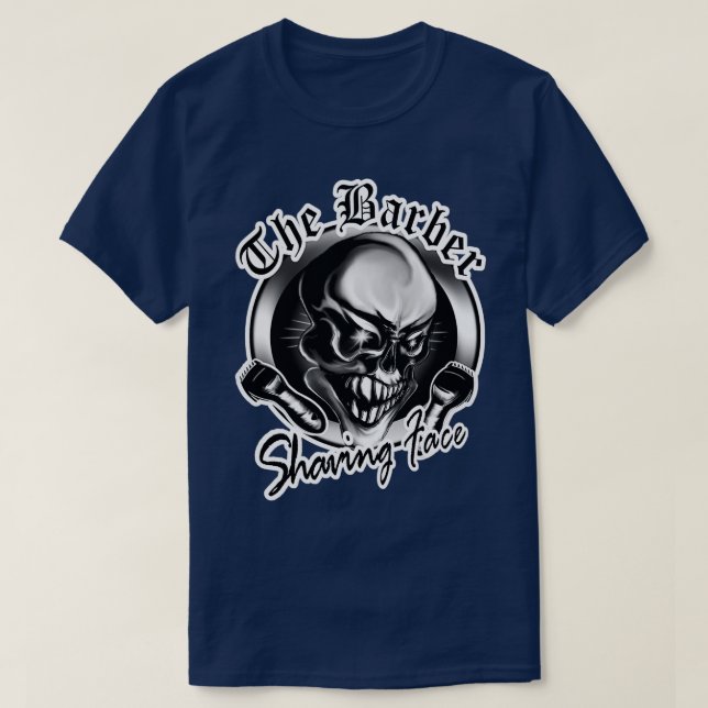 Barber Skull Shaving Face T-Shirt (Design Front)