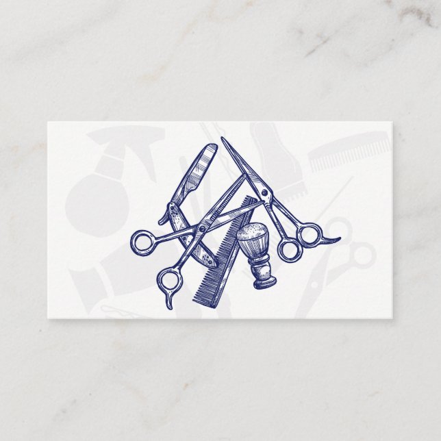 Barber Tools Blue Tint Appointment Card (Front)
