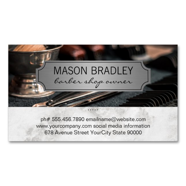 Barber Tools | Marble Magnetic Business Card (Front)