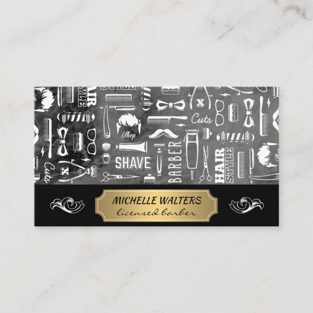 Barber Tools Pattern Business Card (Front)