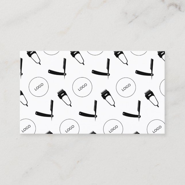 Barber tools pattern with logo  business card (Front)