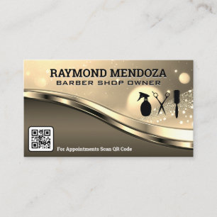 Barber Tools   QR Code   Metal   Sparkle Gold  Business Card