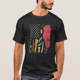 Barber Us Flag Hairdresser Love Hairdryer Barber H T-Shirt