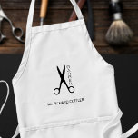 Barbers name and logo barber shop black and white standard apron<br><div class="desc">Personalized barber shop apron with black scissors and script logo (you can replace it with your own!) and with the barber's name.</div>