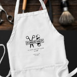 Barbers name and logo barber shop salon modern standard apron<br><div class="desc">Personalized barber shop apron with scissors and pole name logo and with the barber's name and title.</div>