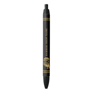 Barbers Shop Gold Ornamental Logo Custom Text Blue Ink Pen
