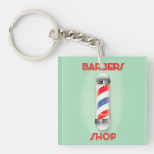 Barbers Shop Vintage Pole Sign Keychain