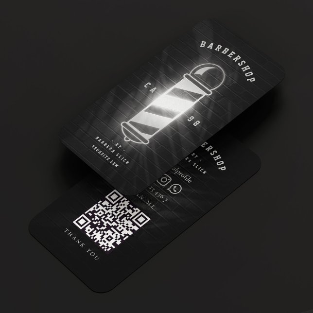 Barbershop Barber Black Silver Pole Retro Modern Business Card (Barbershop Barber Black Silver Pole Retro Modern Business Card
)