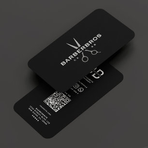 Barbershop Barber Modern Black Silver Scissors  Business Card
