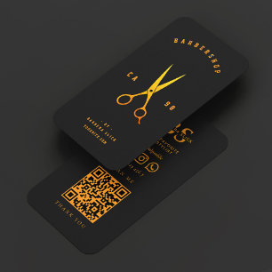 Barbershop Black Orange Scissors Barber Business Card