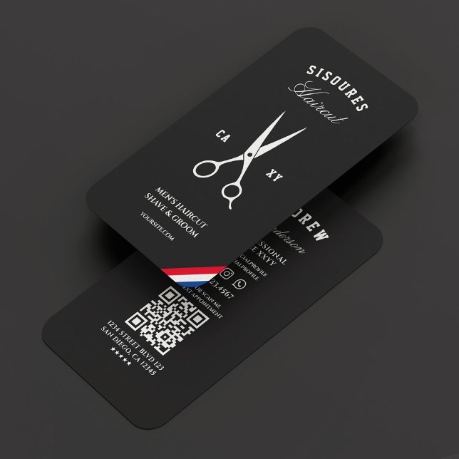 Barbershop Black Red Blue White Modern Barber  Business Card (Barbershop Black Red Blue White Modern Barber Business Card
)