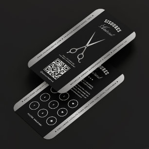 Barbershop Black Silver Scissors Elegant Loyalty Business Card