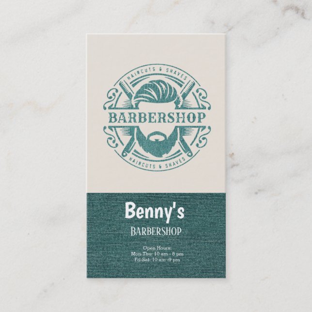 Barbershop blue jeans texture business card (Front)