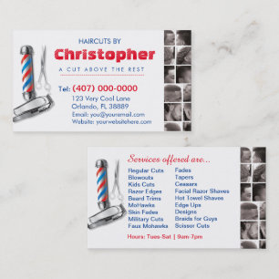 Barbershop Business Card-Barber pole, clippers com Business Card
