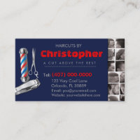 Barbershop Business Card-Barber pole, clippers com