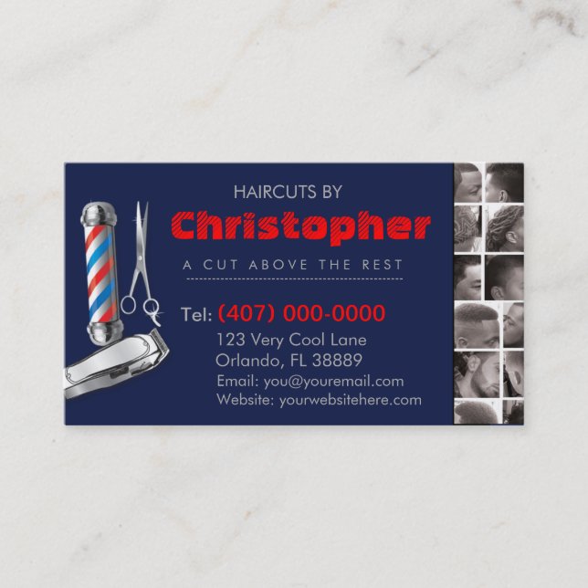 Barbershop Business Card-Barber pole, clippers com Card (Front)