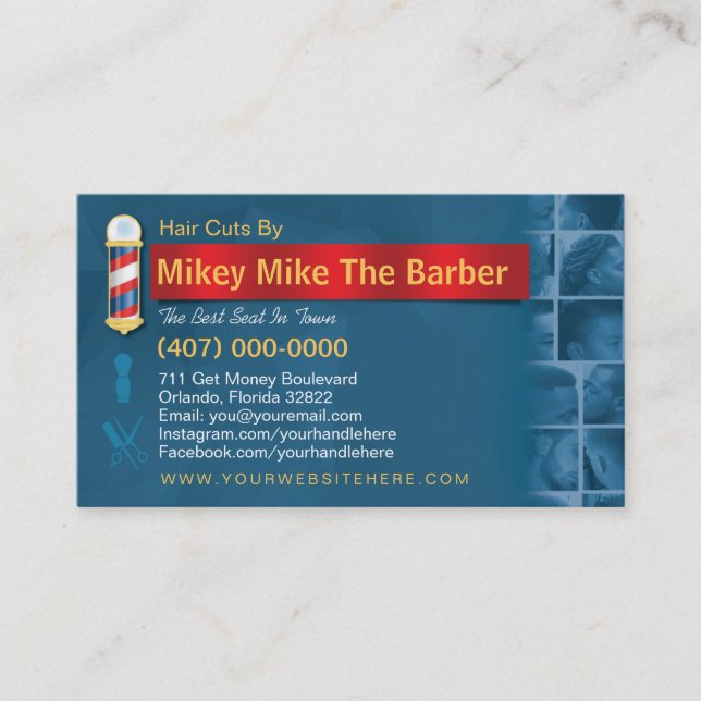 Barbershop Business Card-Barber pole, clippers com Card (Front)