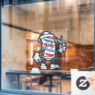 Barbershop Cartoon Barber Pole Character Window Cling