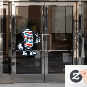 Barbershop Cartoon Barber Pole Character Window Cling