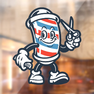 Barbershop Cartoon Barber Pole Character Window Cling
