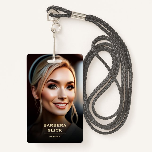 Barbershop Gold Barber's Pole Staff Employee ID Badge (Front with Lanyard)