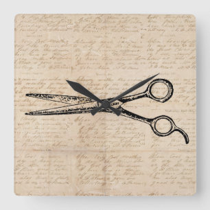 Barbershop Hair Cutting Shears Barber Scissors Square Wall Clock