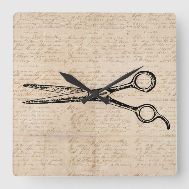 Barbershop Hair Cutting Shears Barber Scissors Square Wall Clock (Front)