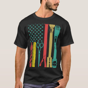 Barbershop hairStyle Hairdresser US flag Barber Ha T-Shirt