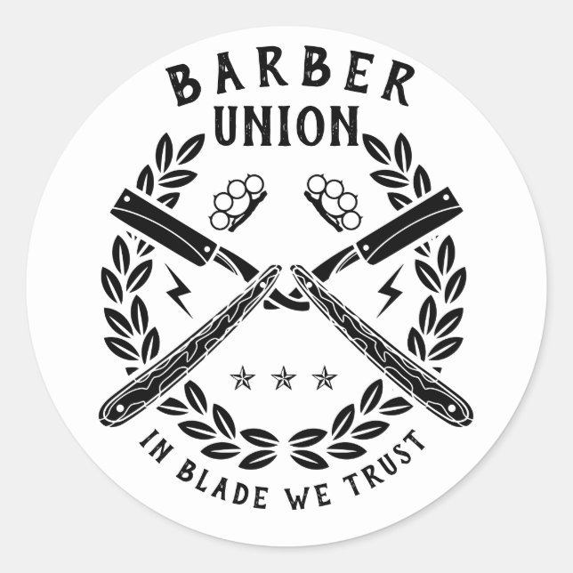 Barbershop logo classic round sticker (Front)