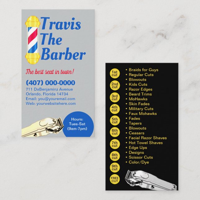 Barbershop Loyalty Card (Barber pole and clippers) (Front/Back)