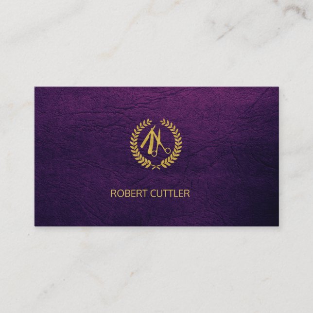 Barbershop luxury purple logo appointment template (Front)