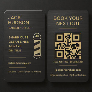 Barbershop Metallic Black Gold Barber Haircut  Business Card