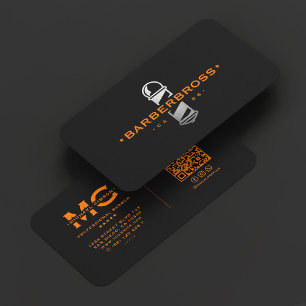 Barbershop Minimal Barber Pole Black Orange Business Card