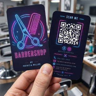 Barbershop Modern Neon Scissors Custom Business Card