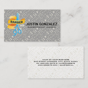 Barbershop Pattern   Barber Scissors Logo Business Card