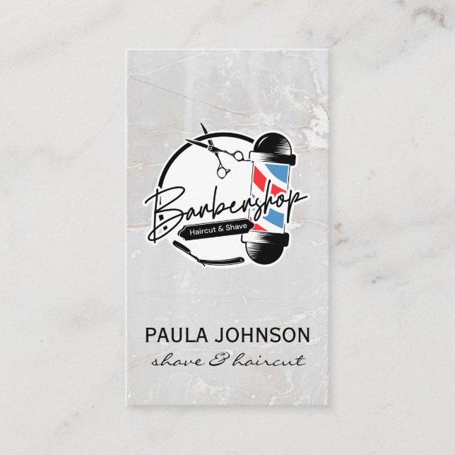 Barbershop Pole | White Stone | Scissors Business Card (Front)