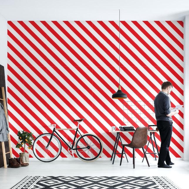 Barbershop Red and White Stripe Pole Wallpaper (Living Room)